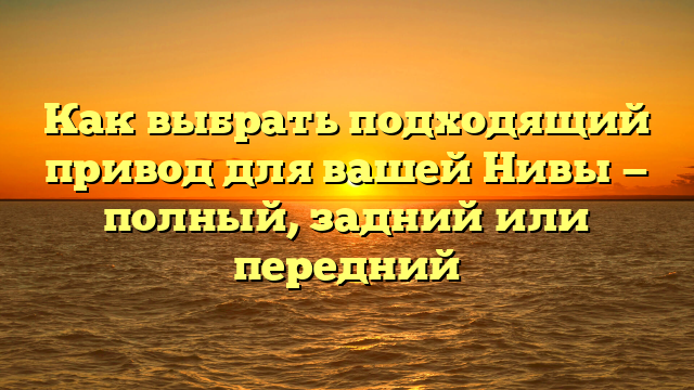 Как выбрать подходящий привод для вашей Нивы — полный, задний или передний